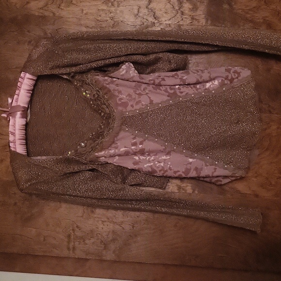 Great For Holidays 2 Piece Tie Cardigan w/Rabbit Fur Trim Camisole Top Medium - Picture 5 of 16